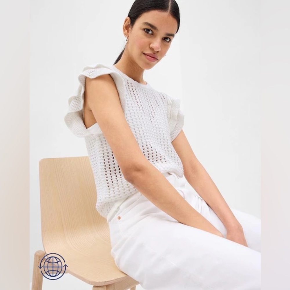GAP | Crochet Ruffle Sleeve Top (White)